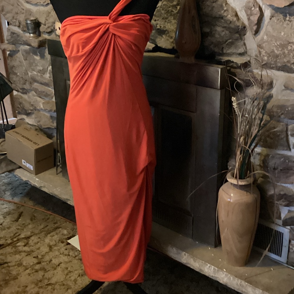 BCBGMaxAzria One Shoulder Dress in Bold Orange